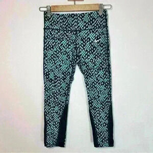 Nike Women’s Pro Geometric Dri-Fit Black Teal 3/4 Leggings Size XS